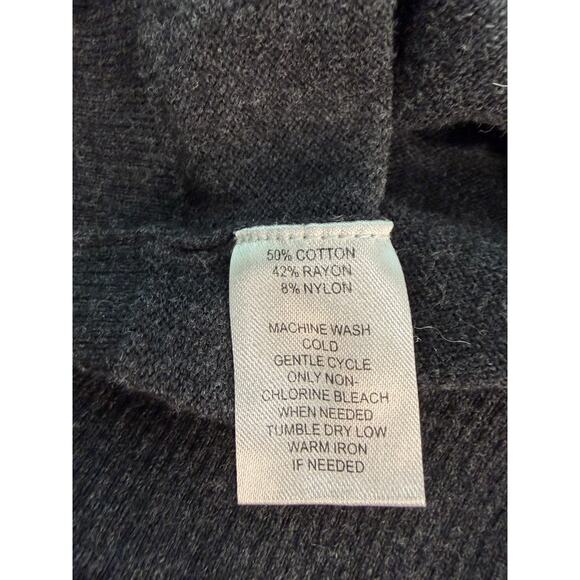 LOFT Charcoal Scoop Neck Sweater Statement Sleeves Back Keyhole Size M - Picture 5 of 7